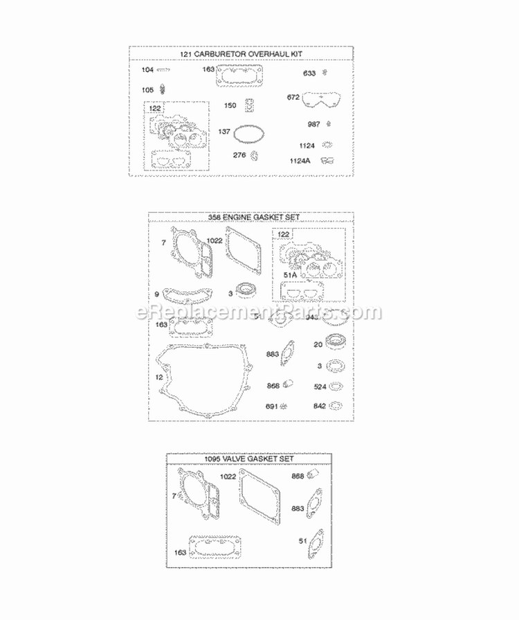 Carburetor Overhaul Kit EngineValve Gasket Sets Diagram and Parts List for 44L977-0001-G5  Briggs and Stratton Engine